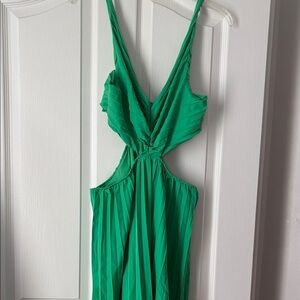 Green Pleated Cutout Dress